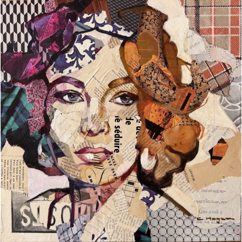 Portrait de Liz Taylor, en collage et peinture de l'artiste Carme Magem