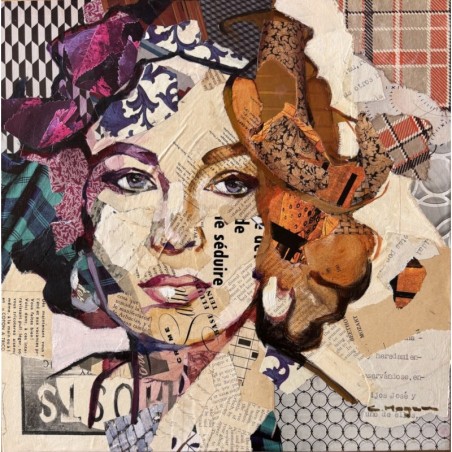 Portrait de Liz Taylor, en collage et peinture de l'artiste Carme Magem