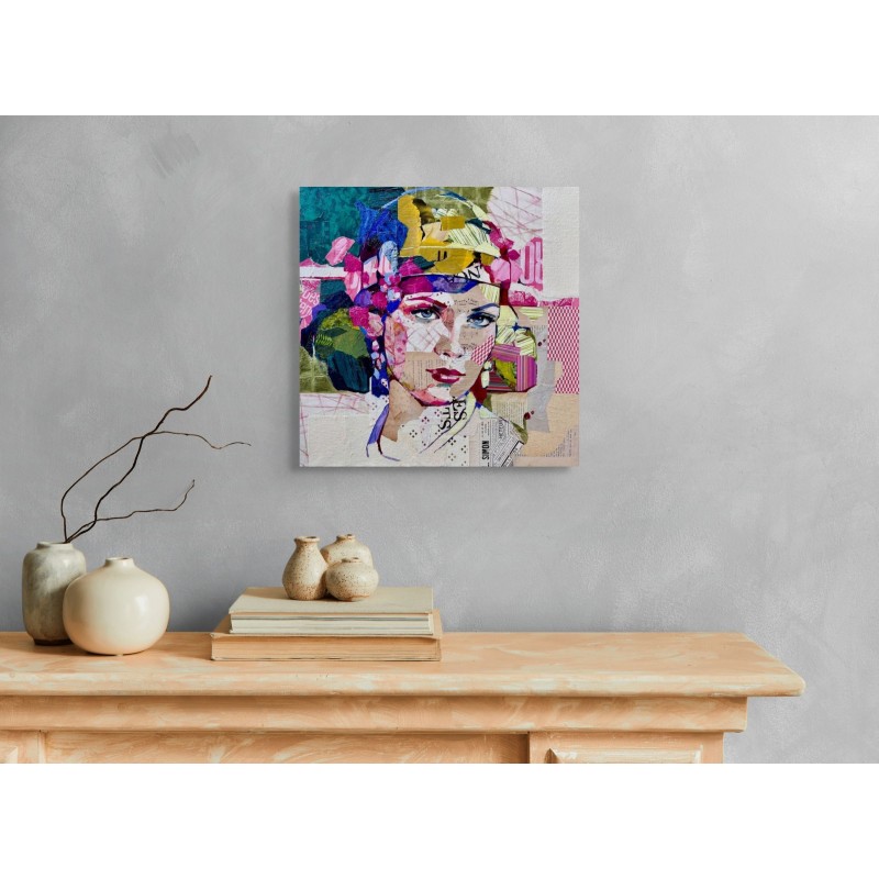 Portrait de Clara en collage et peinture réalisé par l'artsite Carme Magem