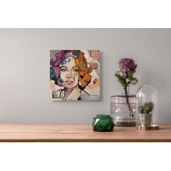 Portrait de Liz Taylor, orange, rose, et brun, de l'artiste Carme Magem