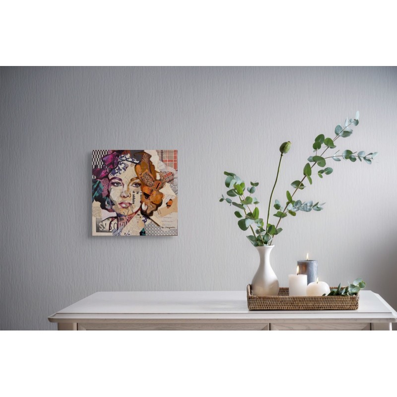 Portrait de Liz Taylor, en collage et peinture réalisé par l'artiste Carme Magem