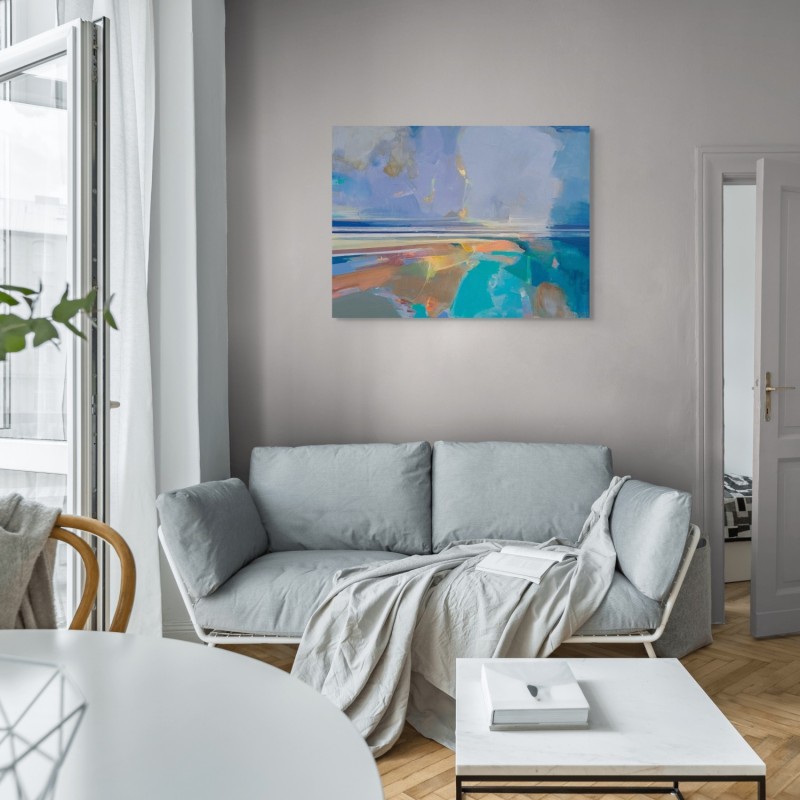 Grand format de paysage abstrait bleus par Magdalena Morey