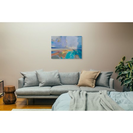 Grand format de paysage abstrait par l'artiste Magdalena Morey dans un salon