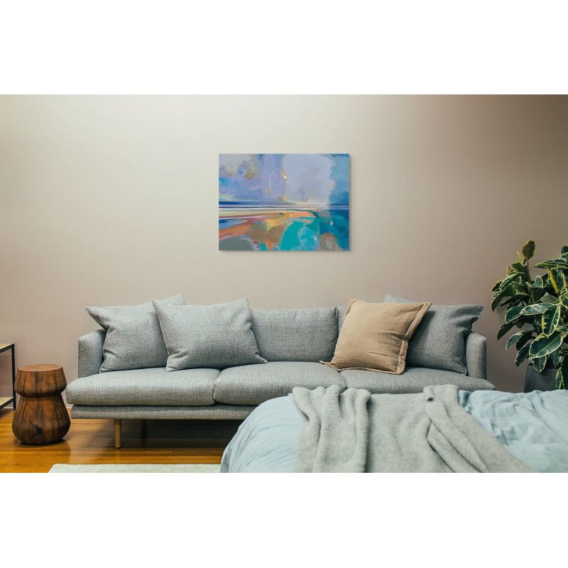Grand format de paysage abstrait par l'artiste Magdalena Morey dans un salon