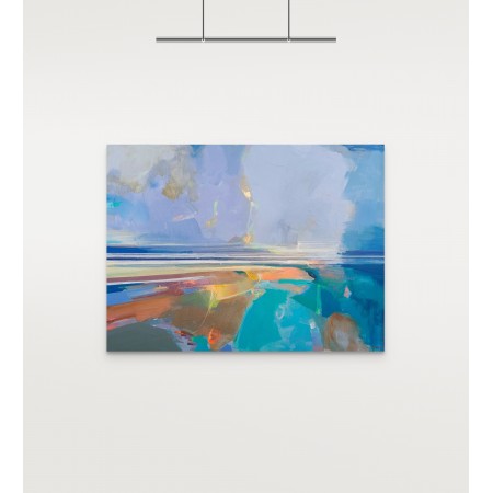 Grand format de paysage abstrait par Magdalena Morey sur un mur blanc