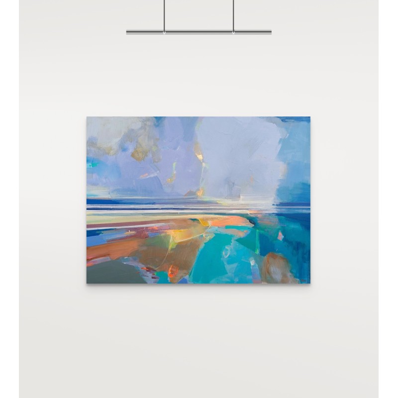 Grand format de paysage abstrait par Magdalena Morey sur un mur blanc