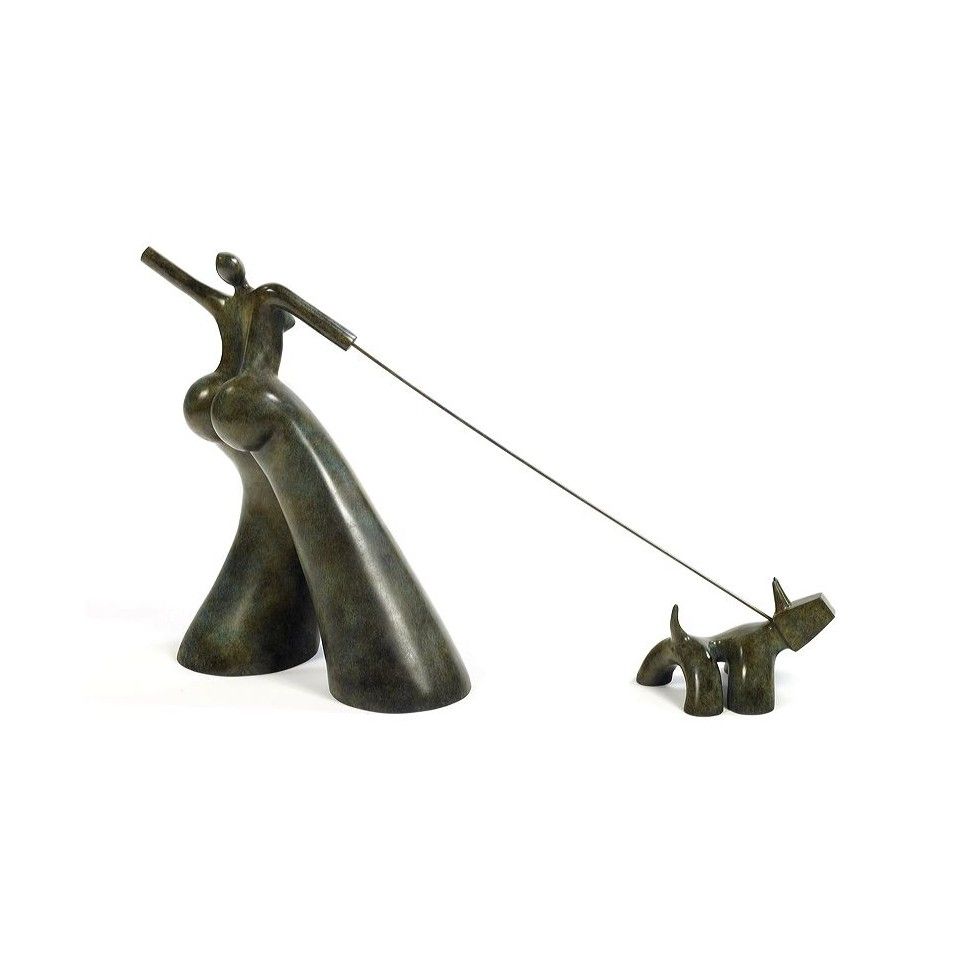 L'amazone, sculpture en bronze de chien avec sa maîtresse