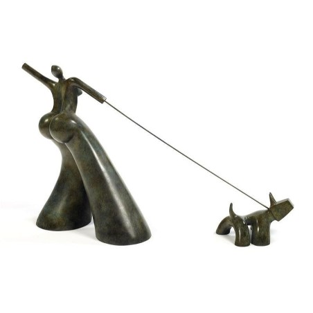 L'amazone, sculpture en bronze de chien avec sa maîtresse