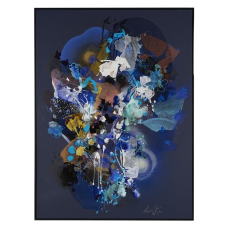 Œuvre abstraite de Damien Demaiter aux teintes sombres de noir et bleu profond, avec des touches de blanc.