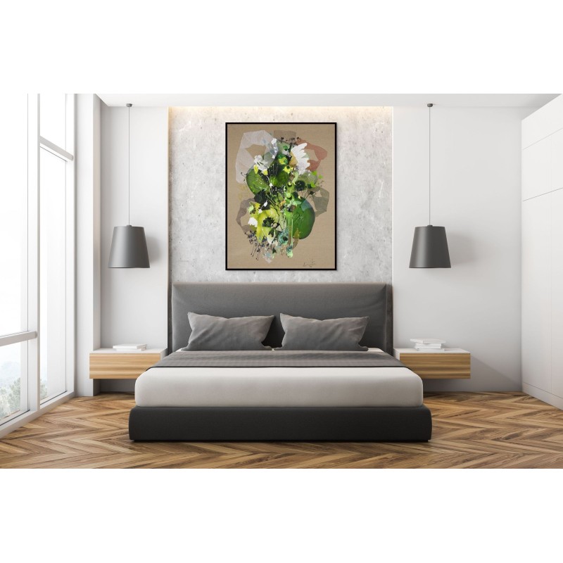 Peinture abstraite de Damien Demaiter aux teintes de vert et blanc.