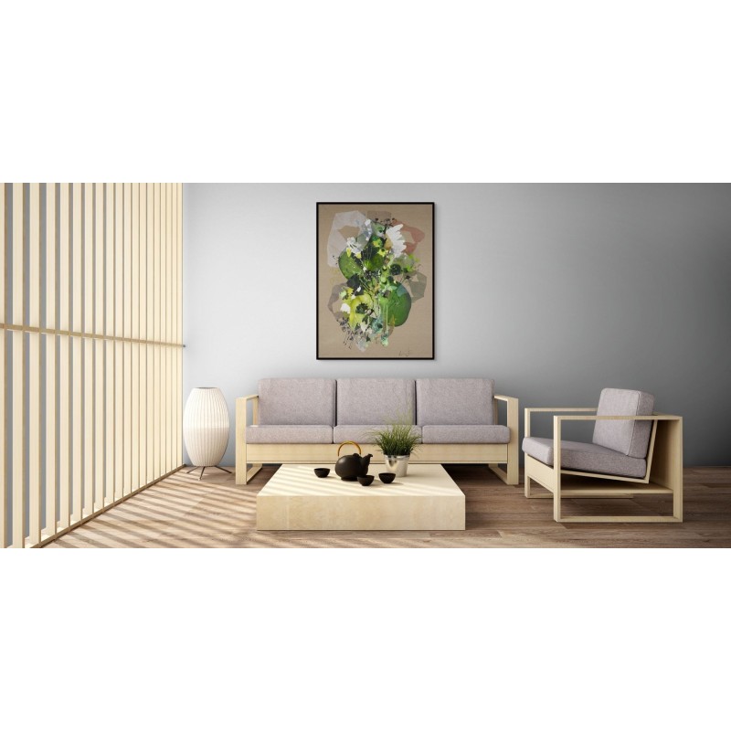 Œuvre abstraite de l'artiste Damien Demaiter aux teintes de vert et blanc.