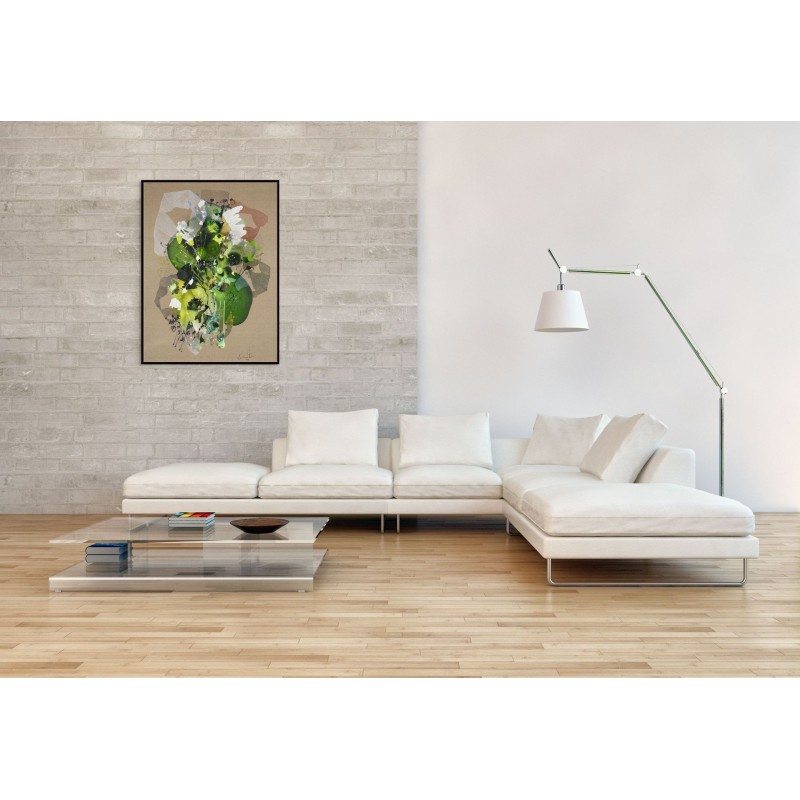 Tableau abstrait de l'artiste Damien Demaiter aux teintes de vert et blanc.