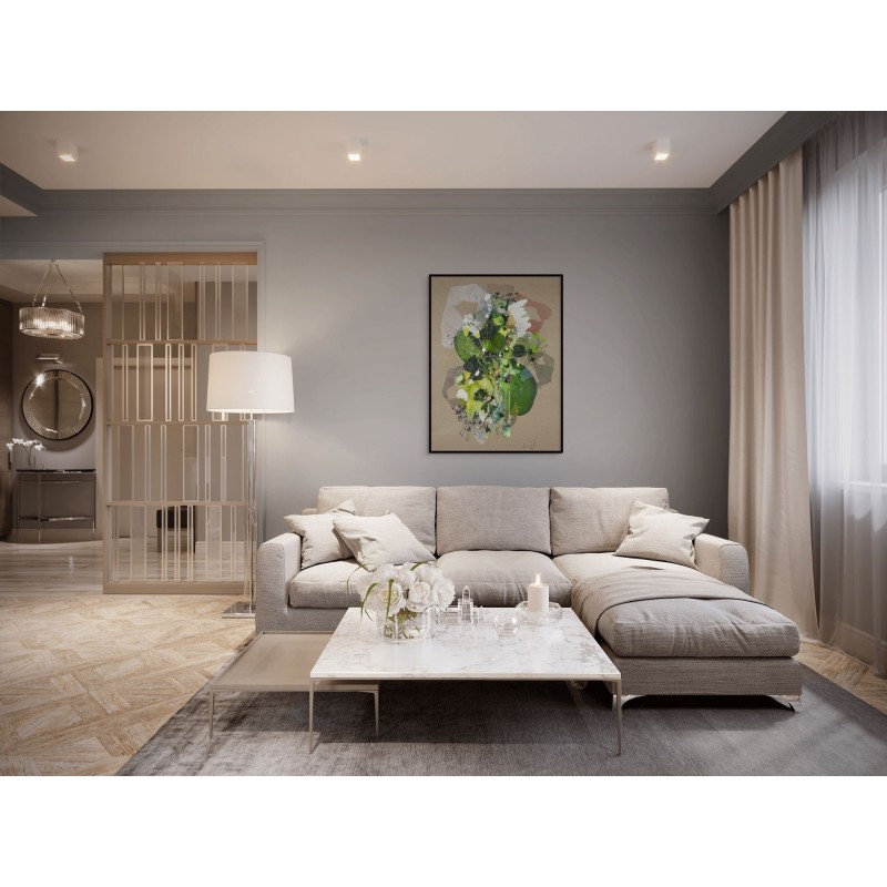 Peinture de l'artiste Damien Demaiter aux teintes de vert et blanc.