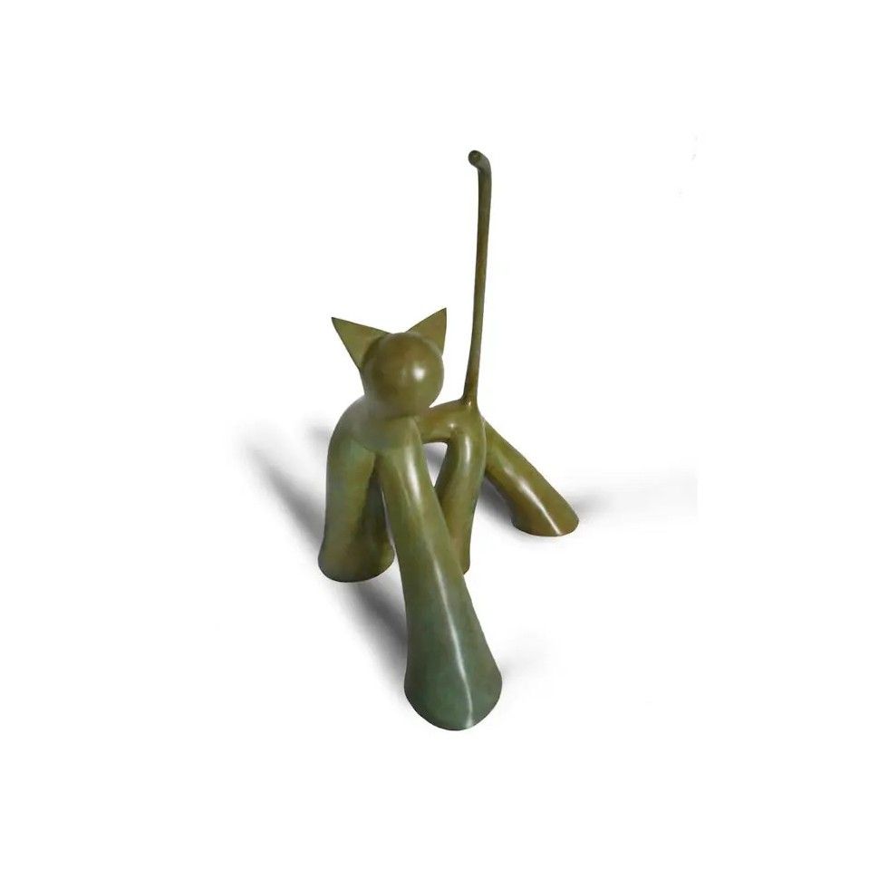 Twist, sculpture en bronze patiné de chat avec la queue dressée