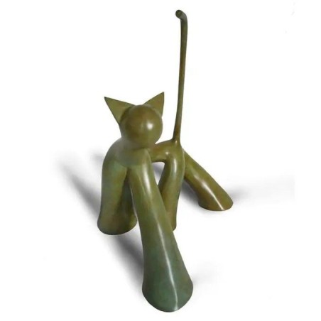 Twist, sculpture en bronze patiné de chat avec la queue dressée