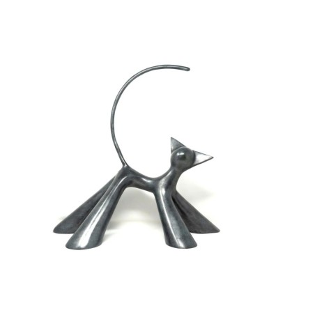Cha'pardeur, sculpture en bronze patiné de chat coquin