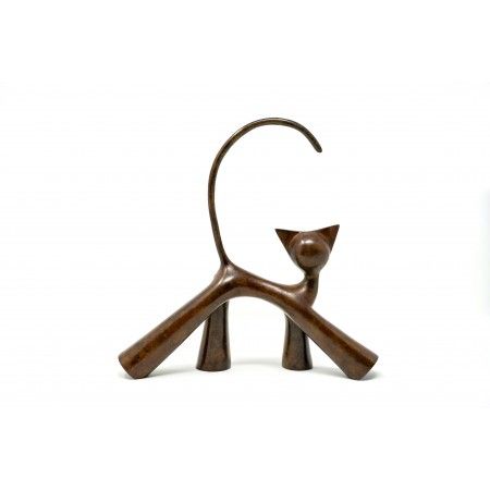 Chaloupé, sculpture en bronze patiné de chat en marche