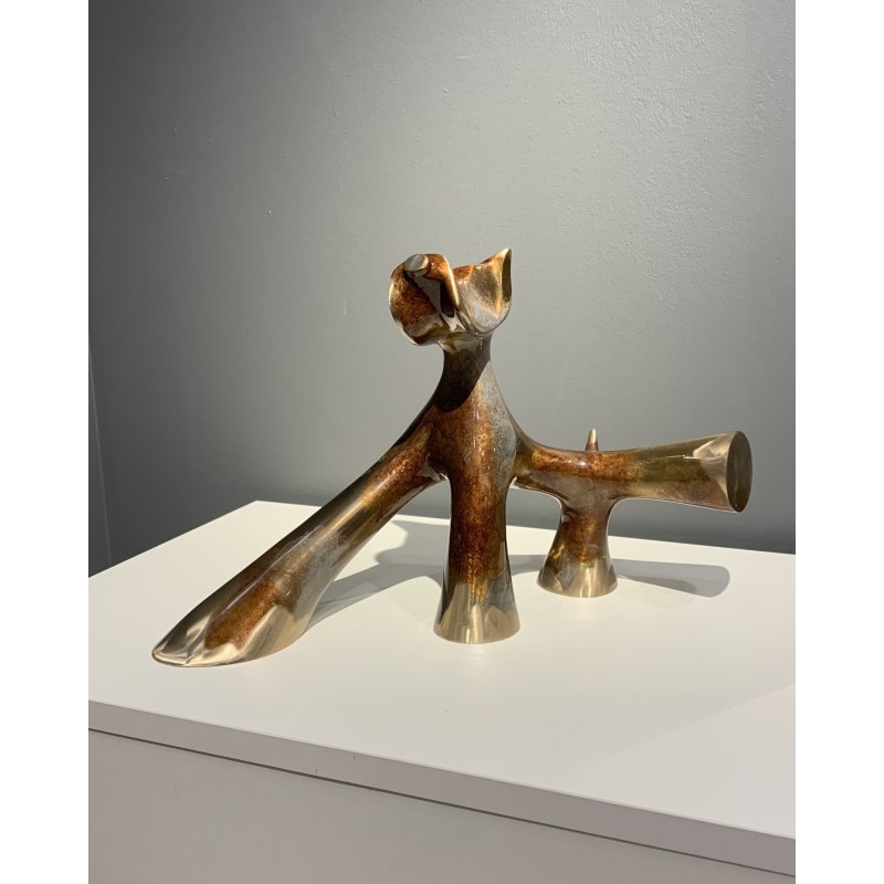Sculpture de chien en bronze transparent Marron et gris meulé de l'artiste Lolek.