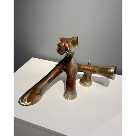 Sculpture de chien en bronze transparent Marron et gris meulé.