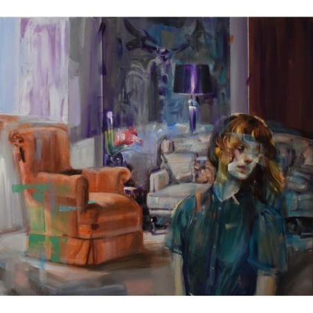 Portrait féminin rousse aux couleurs délavées, flou artistique, par Evita Andujar.