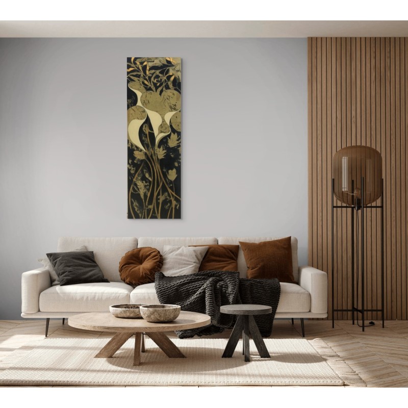 Tableau expressif noir et doré, ambiance contemporaine par l'artiste Pascal Honoré.