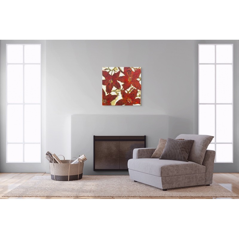 Tableau de fleurs rouges, œuvre originale de l'artiste Pascal Honoré. dans un décor.