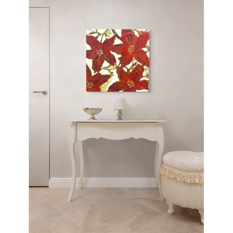 Peinture contemporaine avec fleurs rouges vibrantes, par Pascal Honoré.
