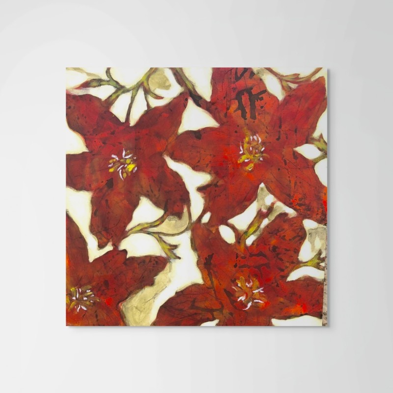 Tableau floral rouge intense, ambiance contemporaine par Pascal Honoré sur fond blanc
