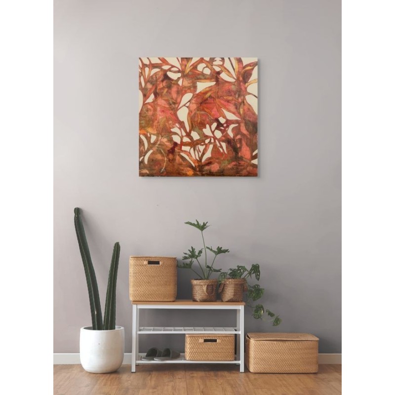 Feuillage aux tons terreux, ambiance sereine et minimaliste, création du peintre Pascal Honoré.