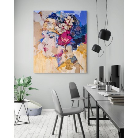 Œuvre originale avec fragments de journaux et collage coloré, par Carme Magem.