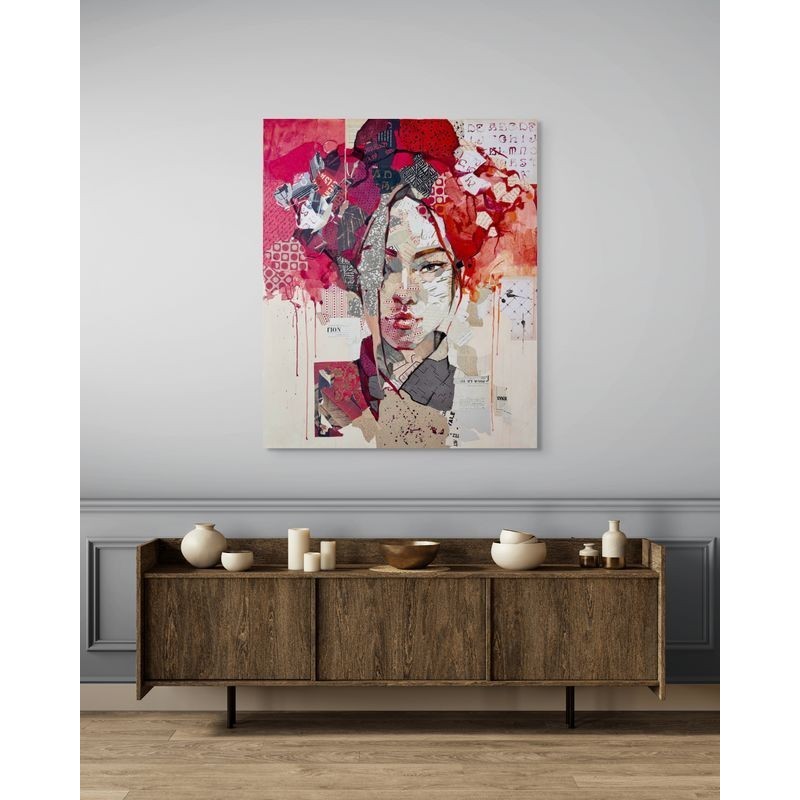 Œuvre originale mêlant rouge profond et coulures de peinture, par Carme Magem.