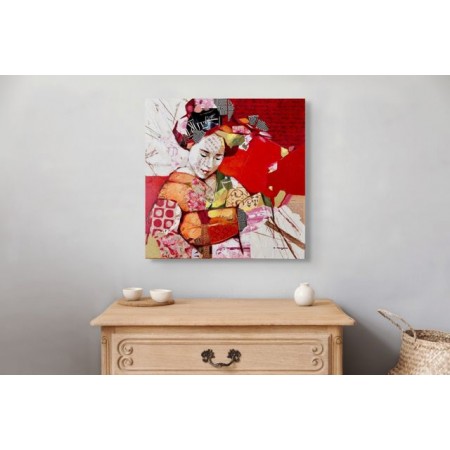 Visage expressif composé de papiers texturés et motifs variés, œuvre originale de Carme Magem.