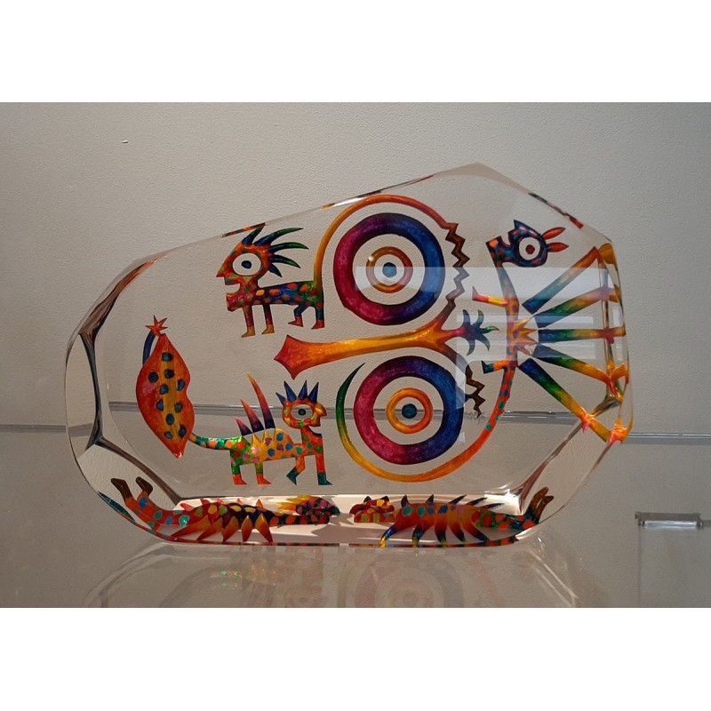 Imaginaire II, vue de face de la sculpture pièce unique en verre contemporain par l'artiste verrier