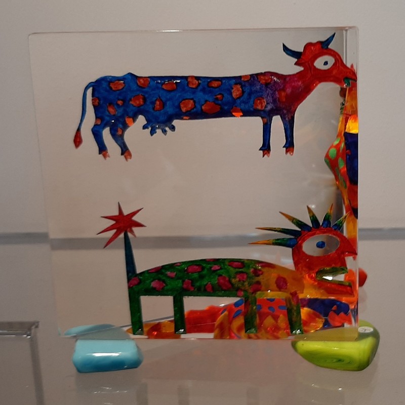 Imaginaire IV vue du deuxième côté de la pièce unique de sculpture en verre contemporain par l'artiste verrier