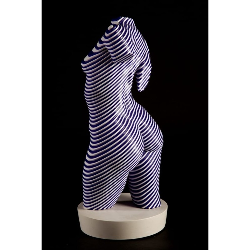 Roxie, vue de trois-quart dos de sculpture en résine de corps et buste féminin en lamellé-collé par l'artiste sculpteur