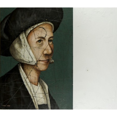 Flemish portrait of a man, with graffiti and flat, signed by the contemporary painter Daniel Airam