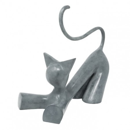 Small cat sculpture in gray patinated bronze by animal sculptor artist Lolek