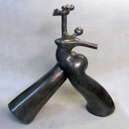 Maternity bronze sculpture of a woman carrying a child by sculptor artist Lolek