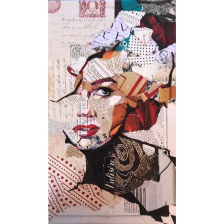 Portrait de Marilyn Monroe, peinture et collages mix media par l'artiste peintre contemporaine Carme Magem