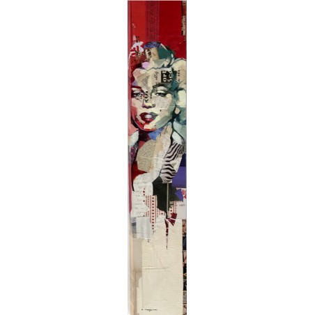 Gemälde von Marilyn Monroe in Collagen und Öl in atypischem Hochformat der Malerin Carme Magem