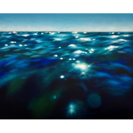 Peinture océanique sur toile des vagues bleues, turquoises, émeraude en haute mer par l'artiste peintre Laëtitia Giraud