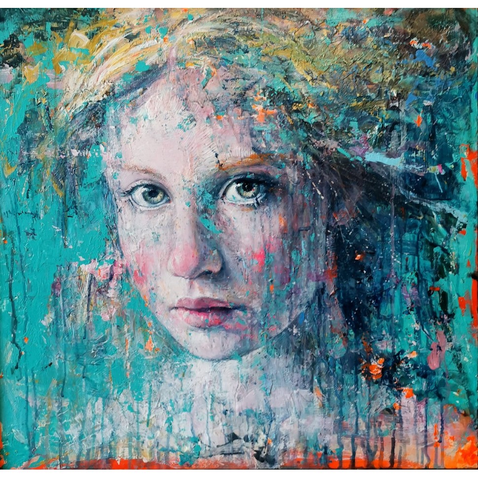 Porträtmalerei eines blonden Mädchens des expressionistischen Malers Michelino Iorizzo