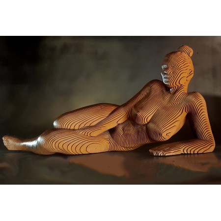 Amanda wooden sculpture of a reclining woman by sculptor Olivier Duhamel