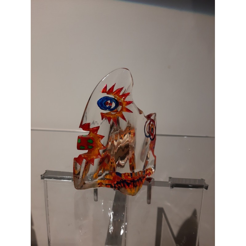 Small glass sculpture of a character's head in color signed by the artist Czeslaw Zuber