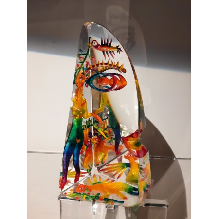 Sculpture en verre et inclusions en couleur par l'artiste verrier Czeslaw Zuber