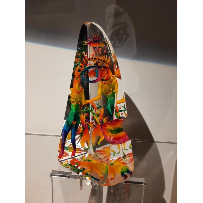 Sculpture en verre et inclusions en couleur par l'artiste verrier Czeslaw Zuber