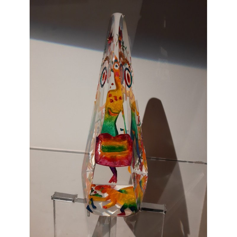 Sculpture en verre et inclusions en couleur par l'artiste verrier Czeslaw Zuber