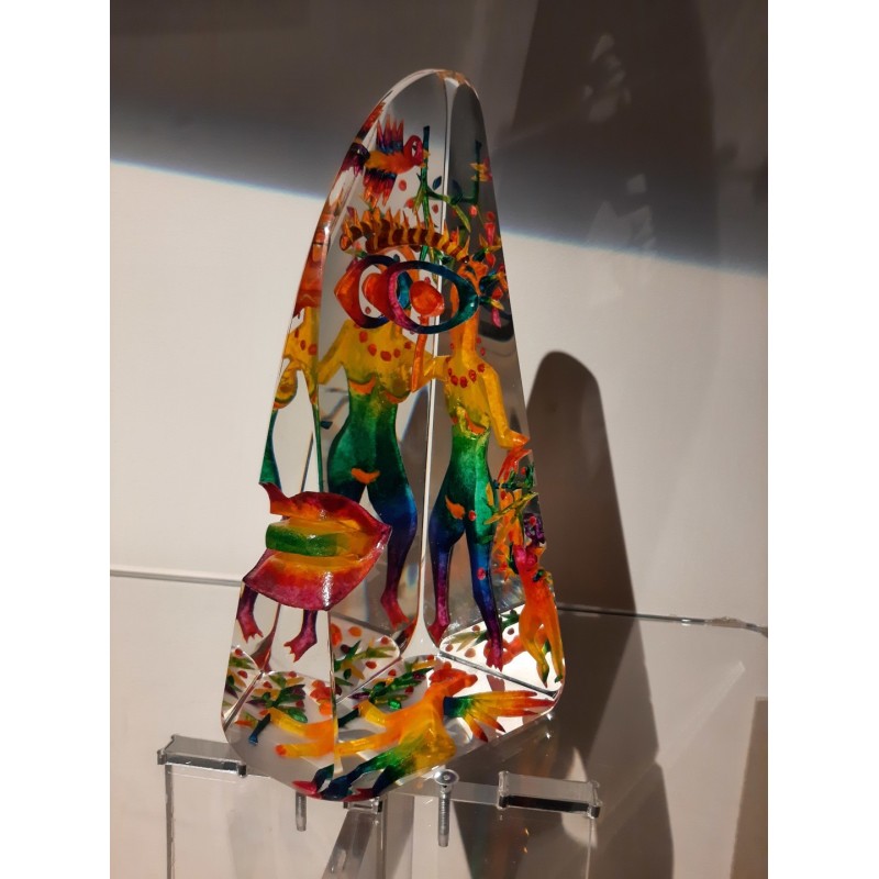 Sculpture en verre et inclusions en couleur par l'artiste verrier Czeslaw Zuber