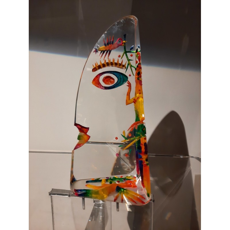 Sculpture en verre triangulaire et inclusions en couleur par l'artiste verrier Czeslaw Zuber