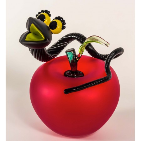 Temptation Glasskulptur mit Apfel und Schlange des Glaskünstlers Agostinho Fernando